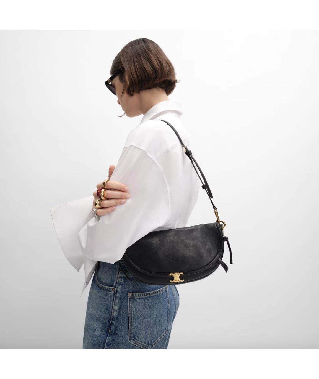 CELINE Черная кожаная сумка через плечо, фото 4