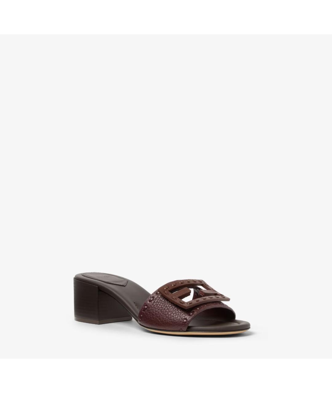 FENDI Бордовые кожаные мюли, фото 3