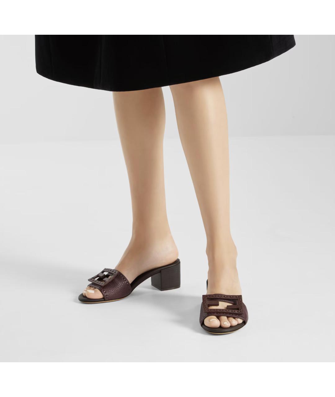 FENDI Бордовые кожаные мюли, фото 6