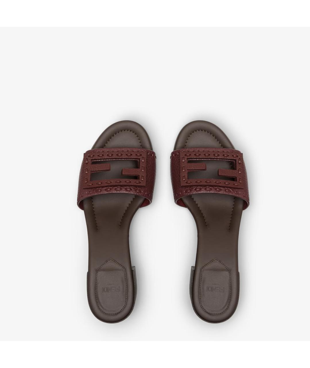 FENDI Бордовые кожаные мюли, фото 5