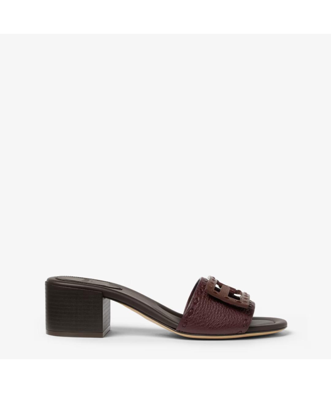 FENDI Бордовые кожаные мюли, фото 2
