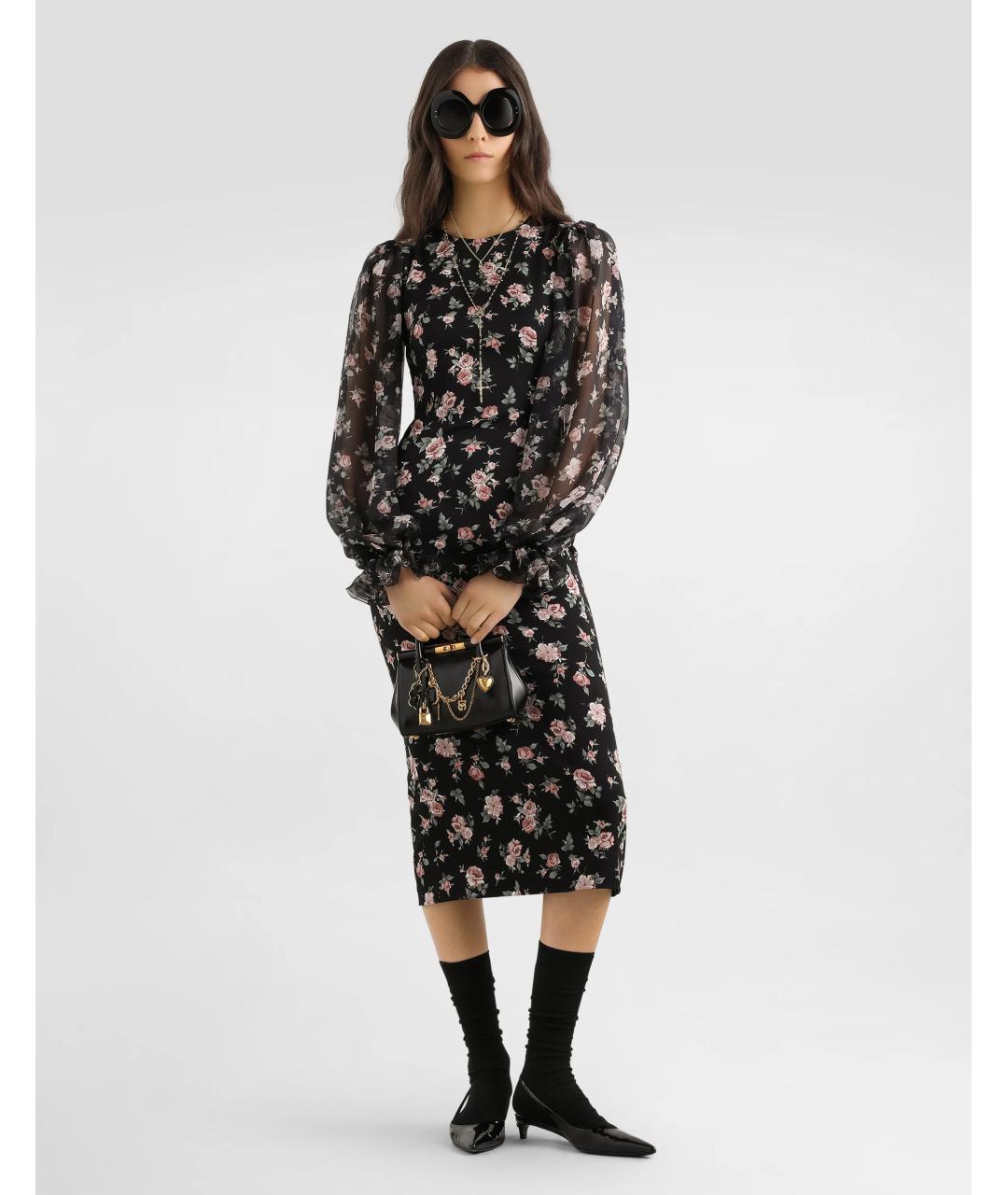 DOLCE&GABBANA Черное шелковое повседневное платье, фото 2