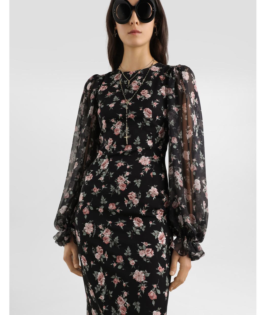DOLCE&GABBANA Черное шелковое повседневное платье, фото 4
