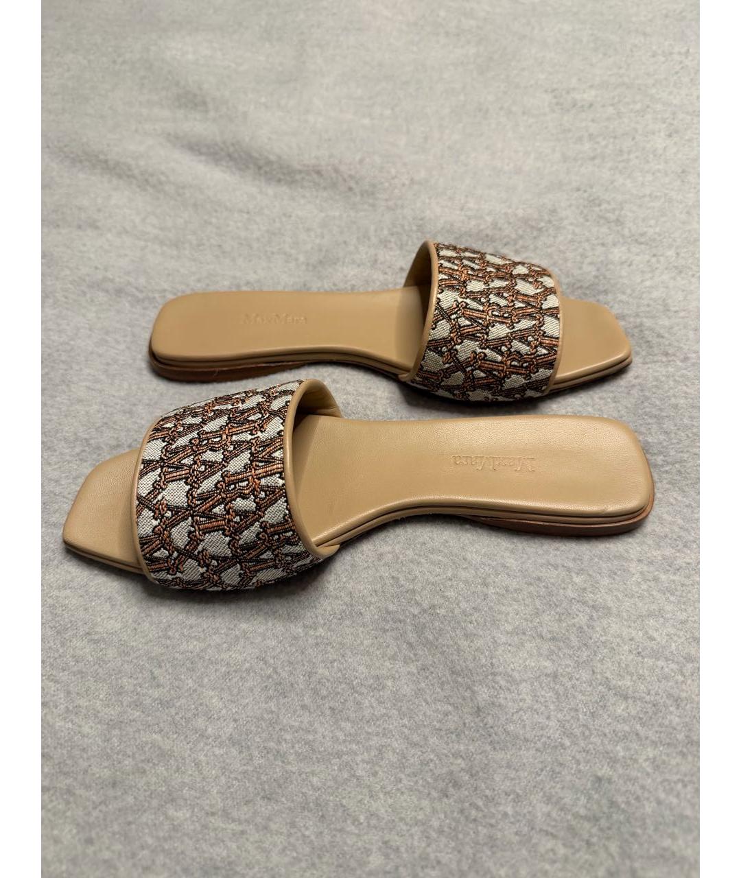 MAX MARA Коричневые кожаные шлепанцы, фото 6