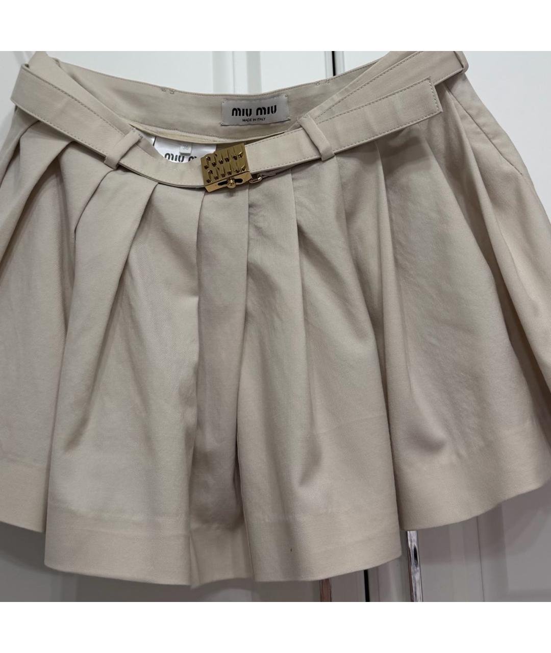 MIU MIU Бежевая шерстяная юбка мини, фото 3