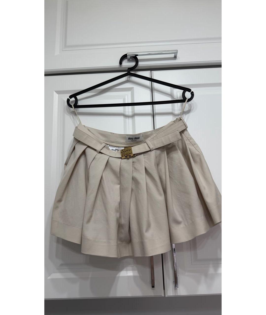 MIU MIU Бежевая шерстяная юбка мини, фото 5