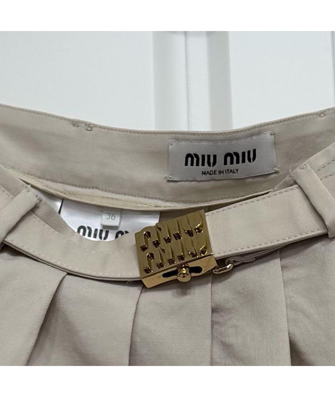 MIU MIU Бежевая шерстяная юбка мини, фото 4