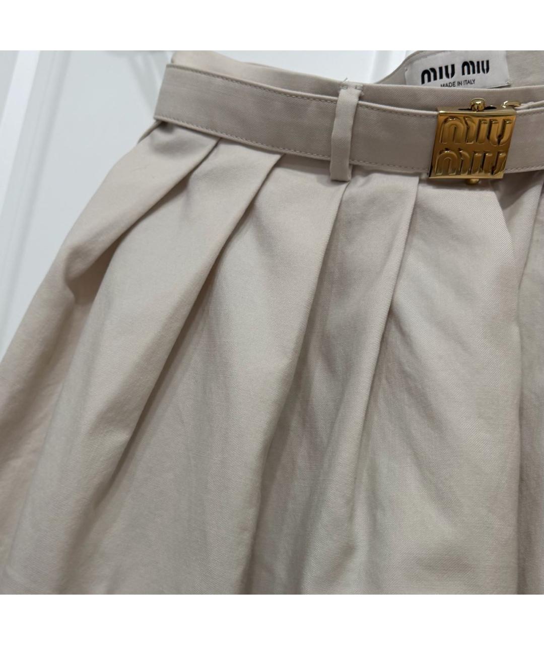 MIU MIU Бежевая шерстяная юбка мини, фото 2