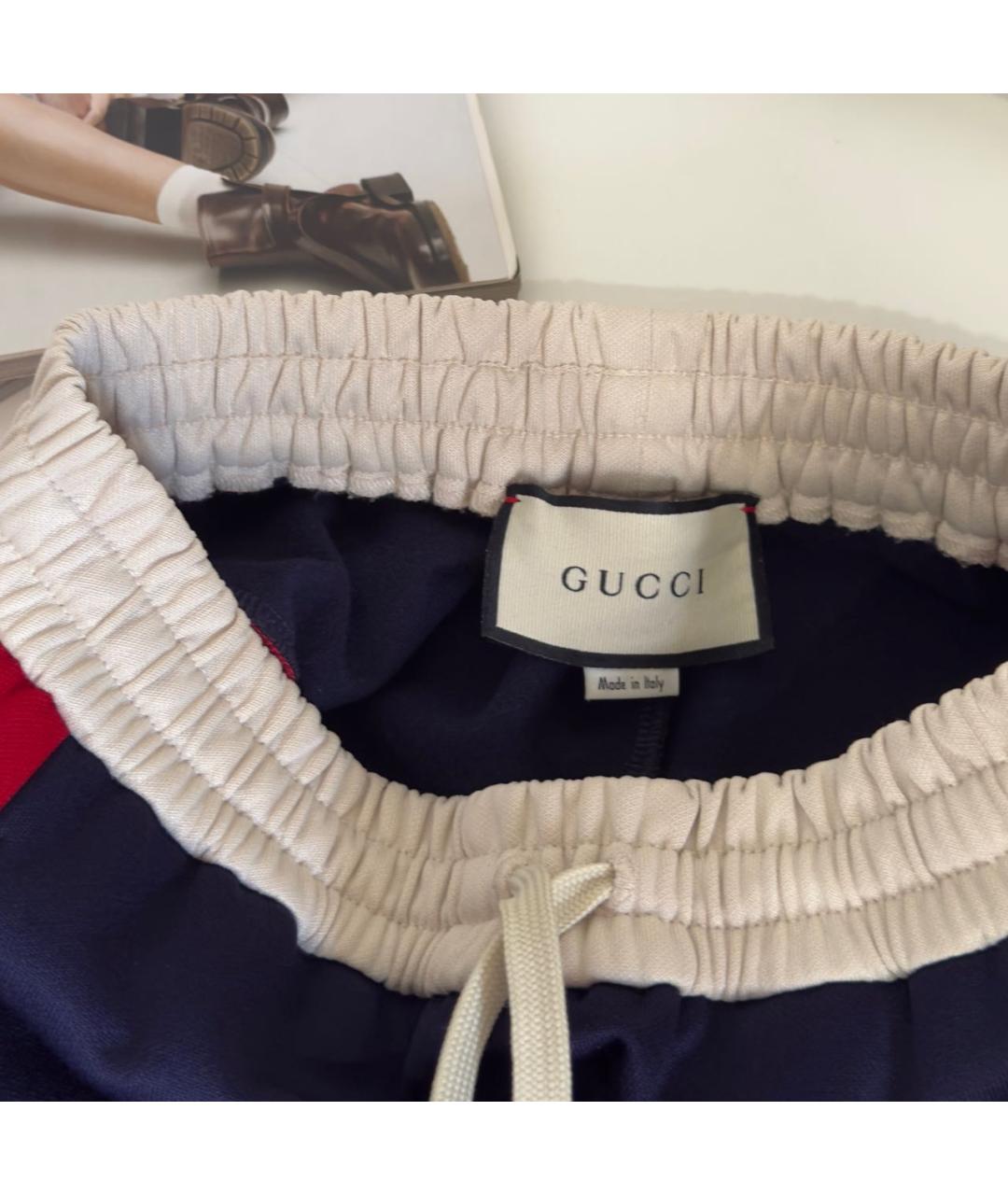 GUCCI Темно-синие полиэстеровые прямые брюки, фото 6