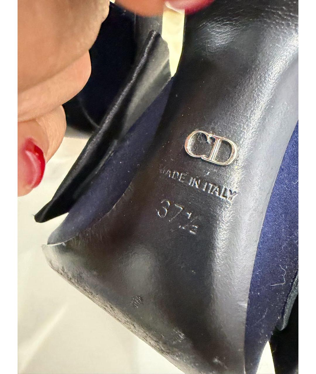 CHRISTIAN DIOR Темно-синие текстильные мюли, фото 4