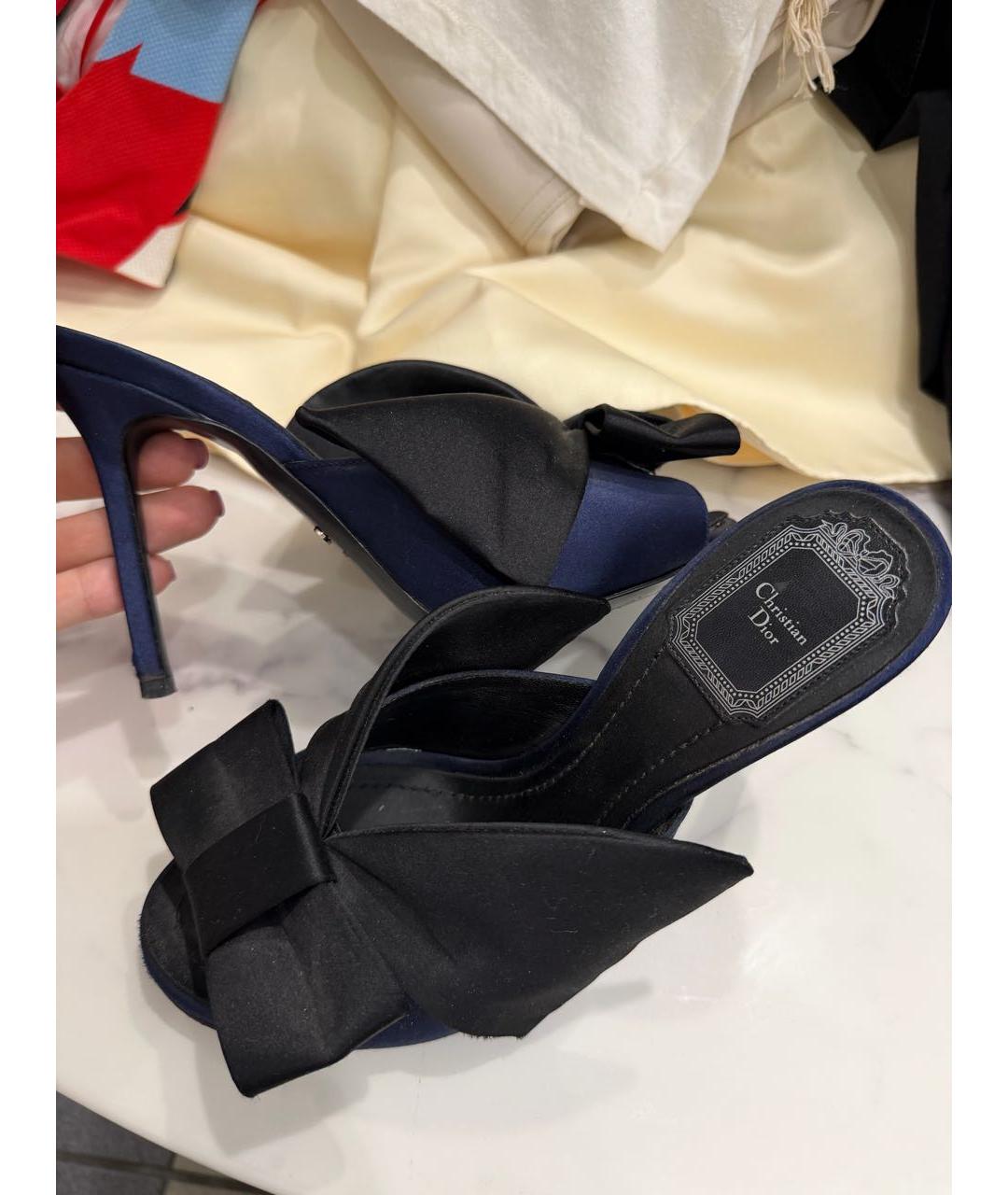CHRISTIAN DIOR Темно-синие текстильные мюли, фото 2