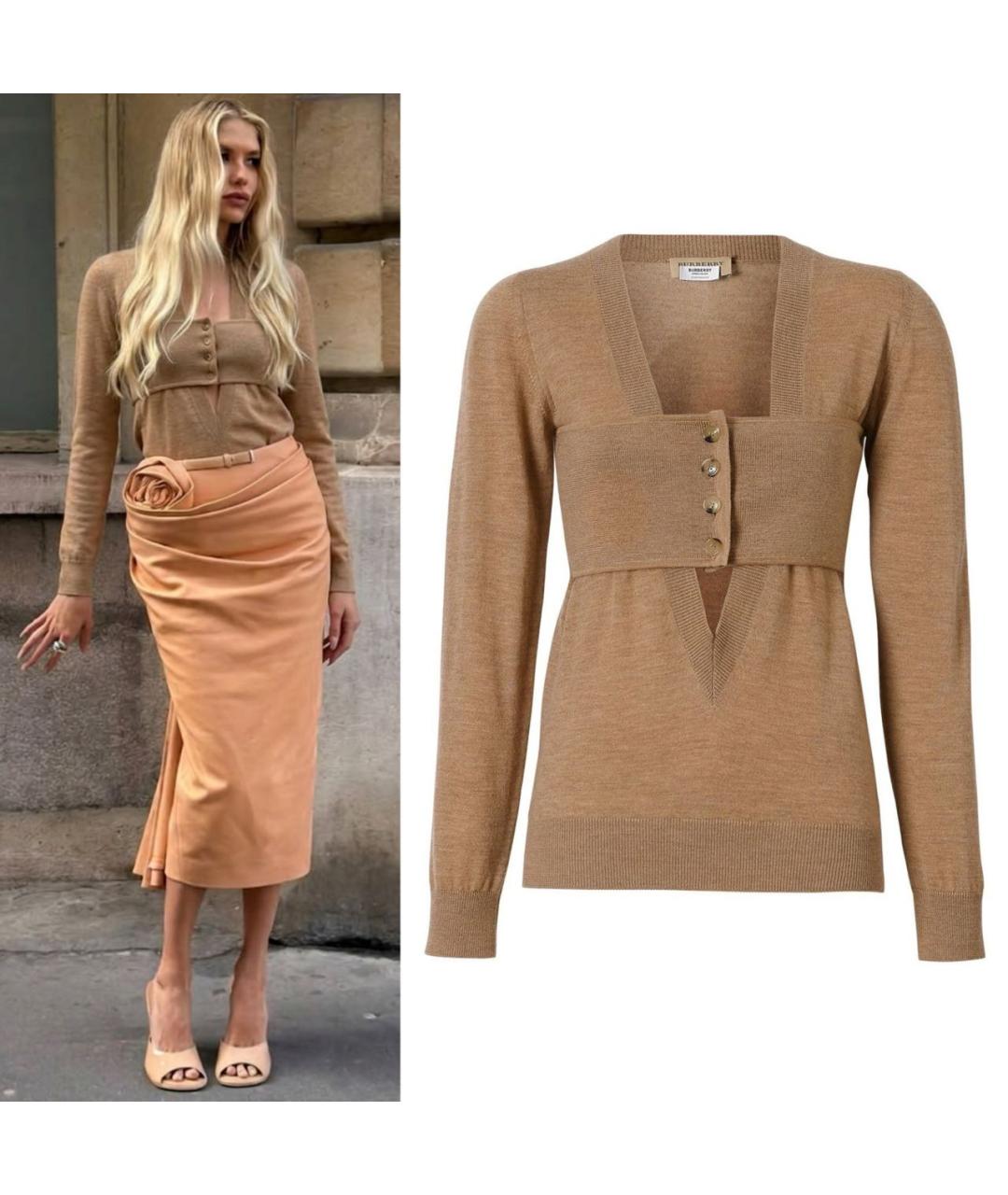 BURBERRY Бежевый шерстяной джемпер / свитер, фото 2
