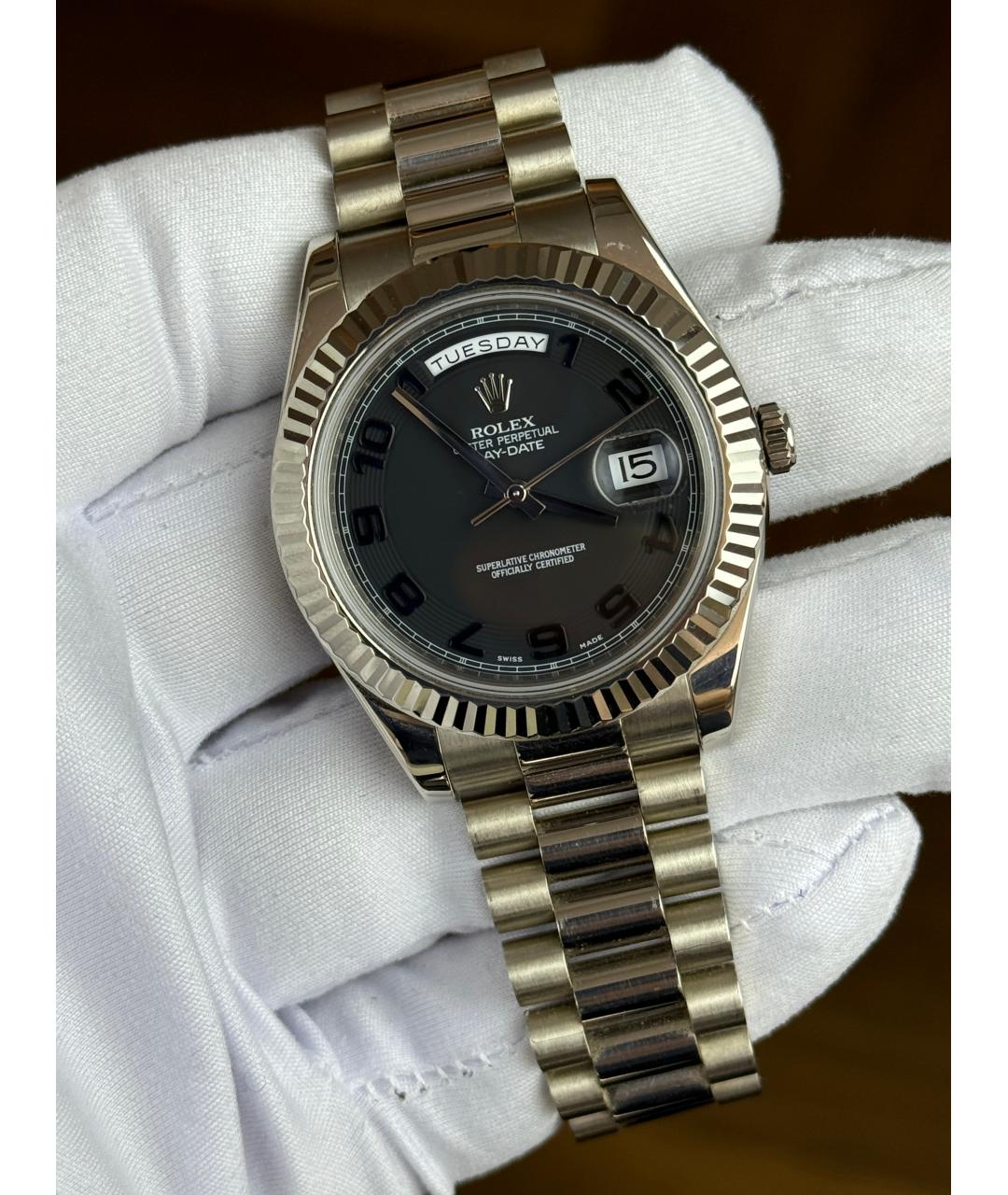 ROLEX Черные часы из белого золота, фото 2