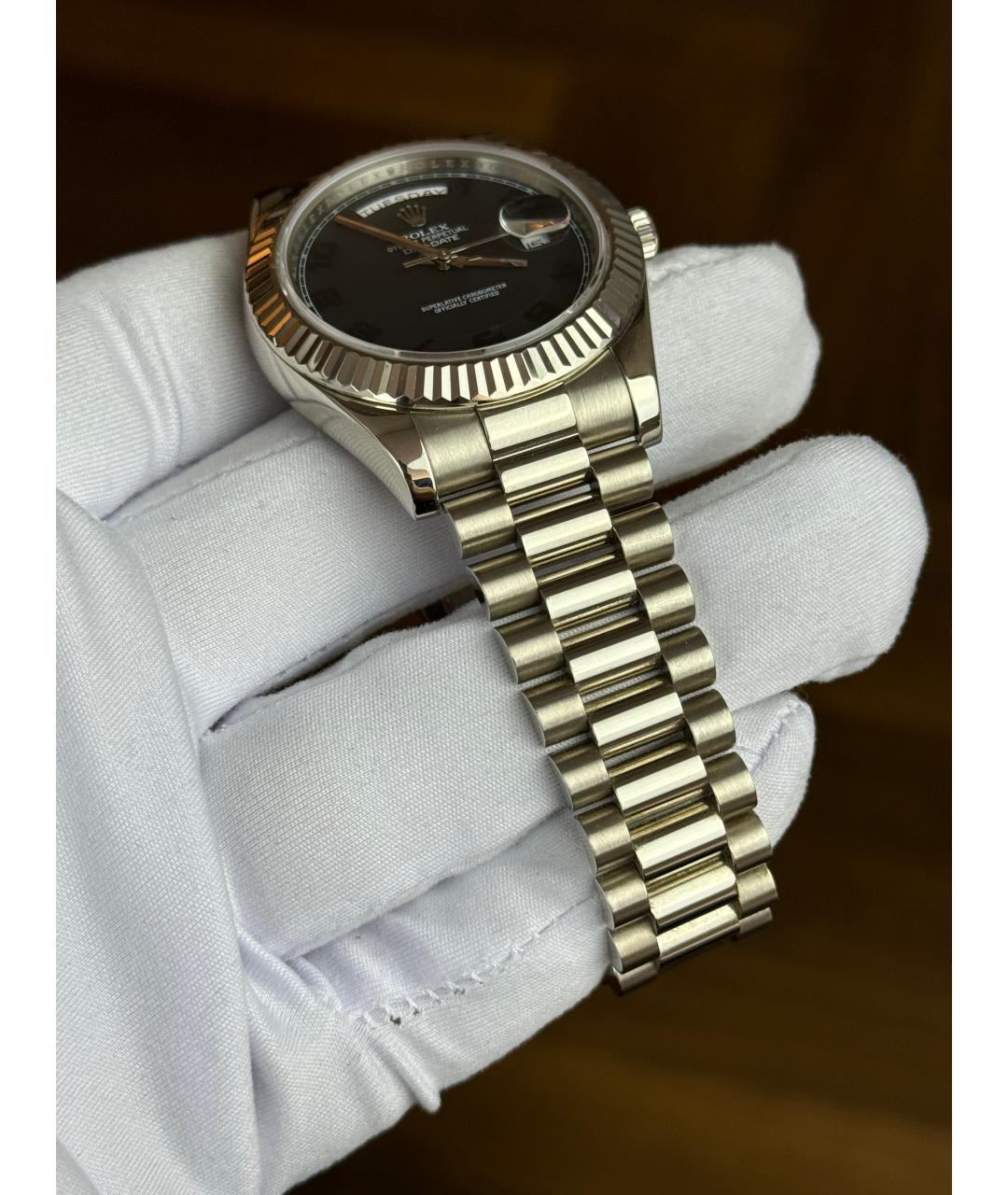 ROLEX Черные часы из белого золота, фото 4