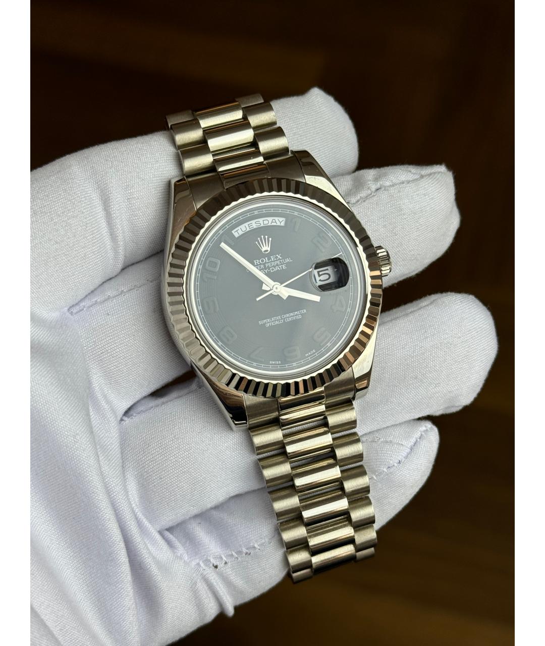 ROLEX Черные часы из белого золота, фото 3