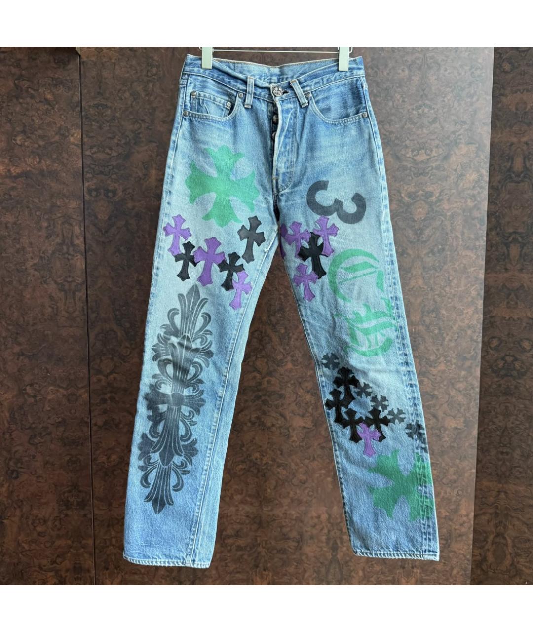 CHROME HEARTS Синие хлопковые прямые джинсы, фото 3