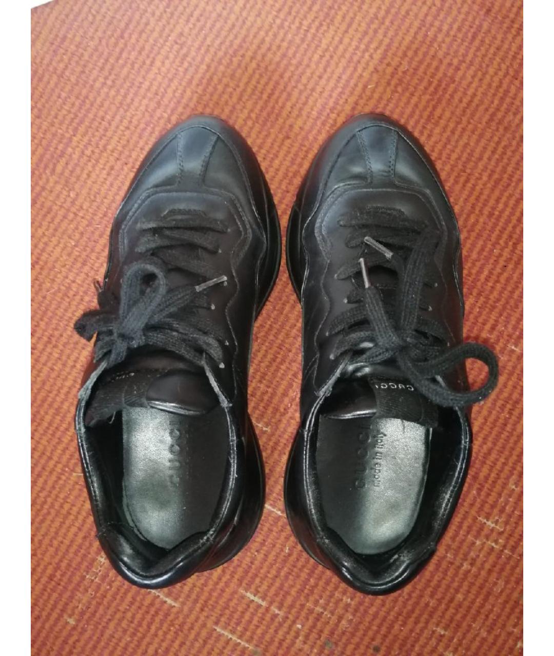 GUCCI Черные кожаные высокие кроссовки / кеды, фото 3