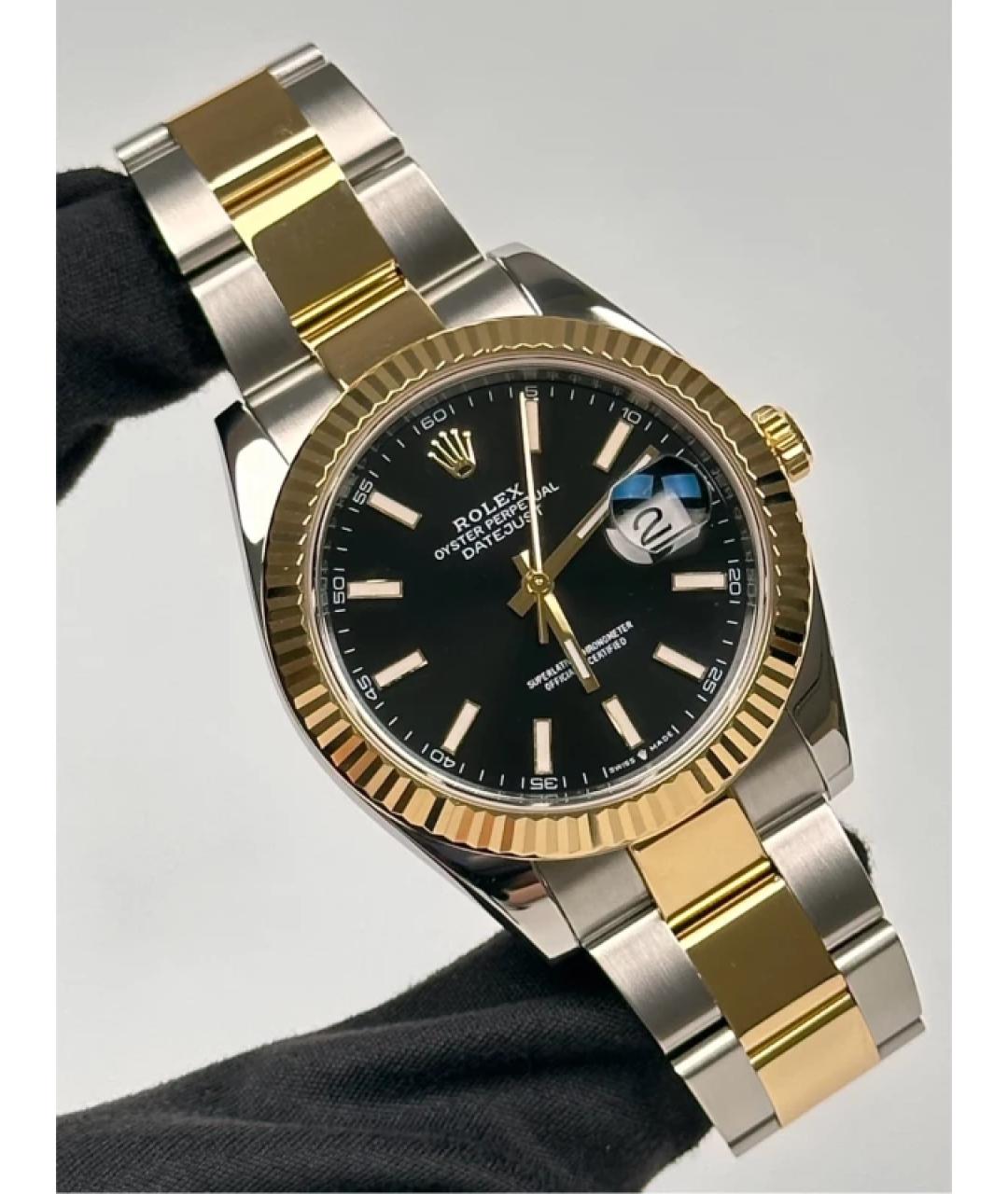 ROLEX Черные часы из желтого золота, фото 2