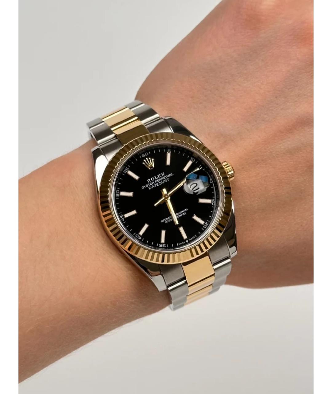 ROLEX Черные часы из желтого золота, фото 8