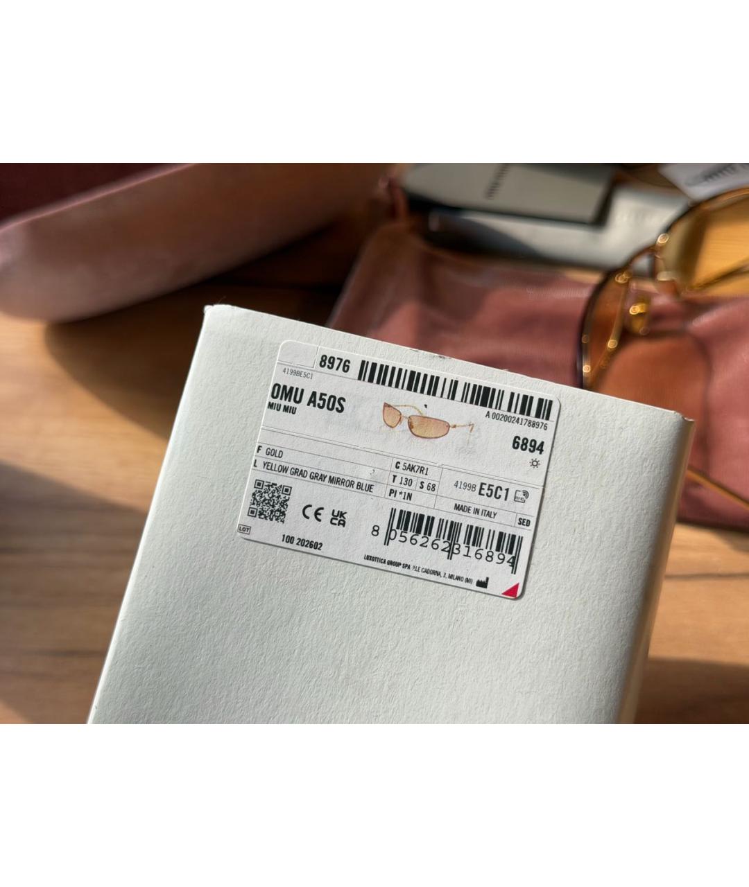 MIU MIU Золотые металлические солнцезащитные очки, фото 8
