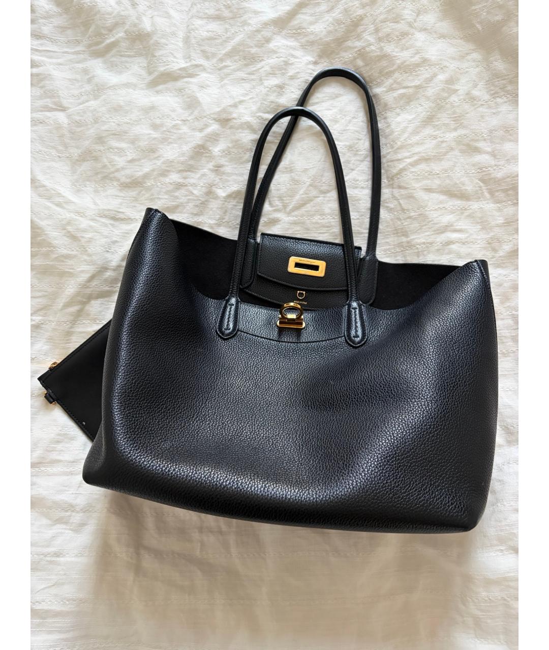 FERRAGAMO Черная кожаная сумка тоут, фото 4