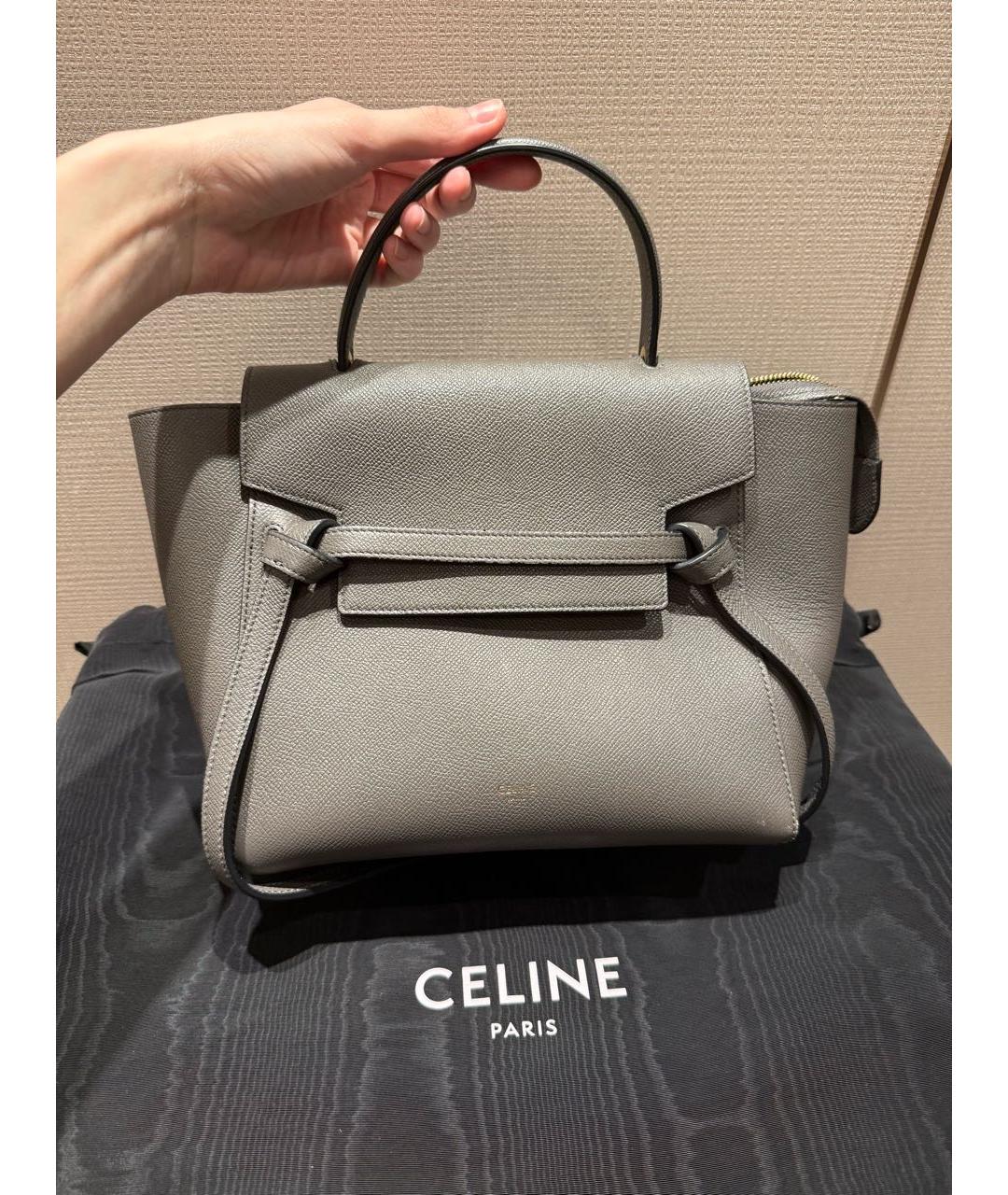 CELINE Серая кожаная сумка с короткими ручками, фото 2