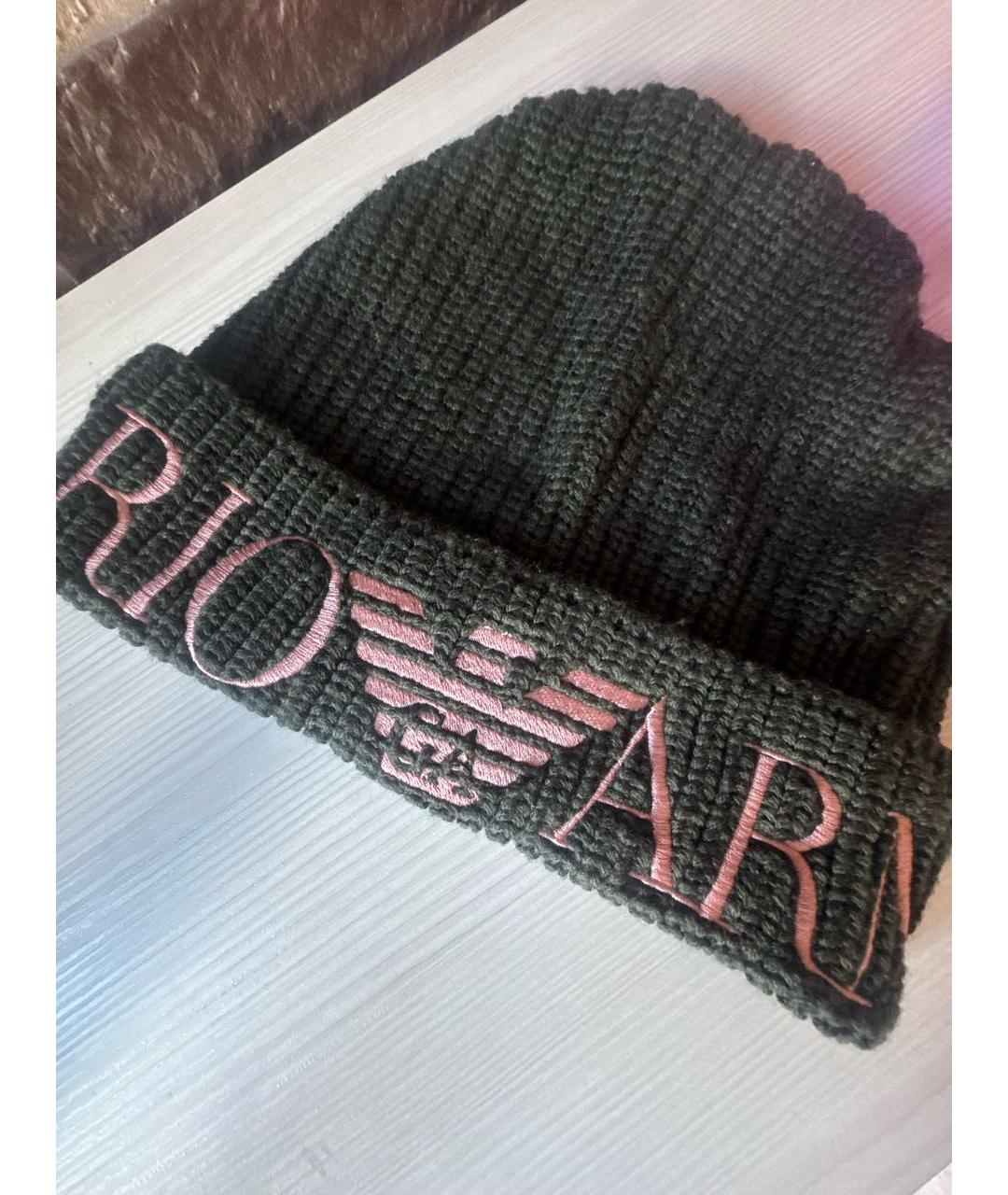 EMPORIO ARMANI Зеленая шерстяная шапка, фото 3