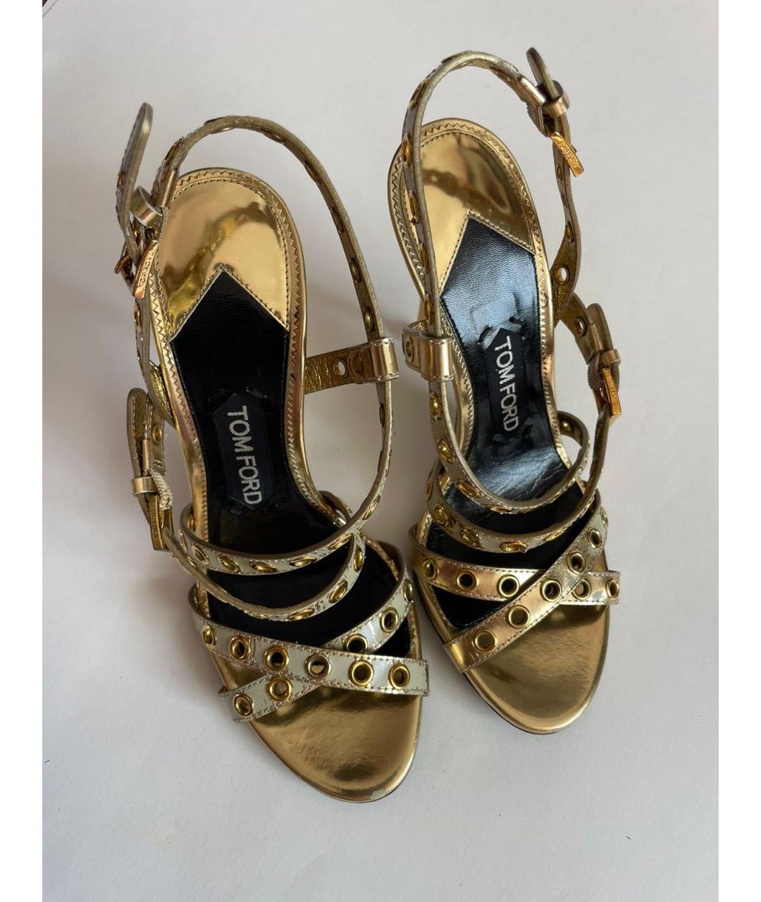 TOM FORD Золотые кожаные босоножки, фото 3