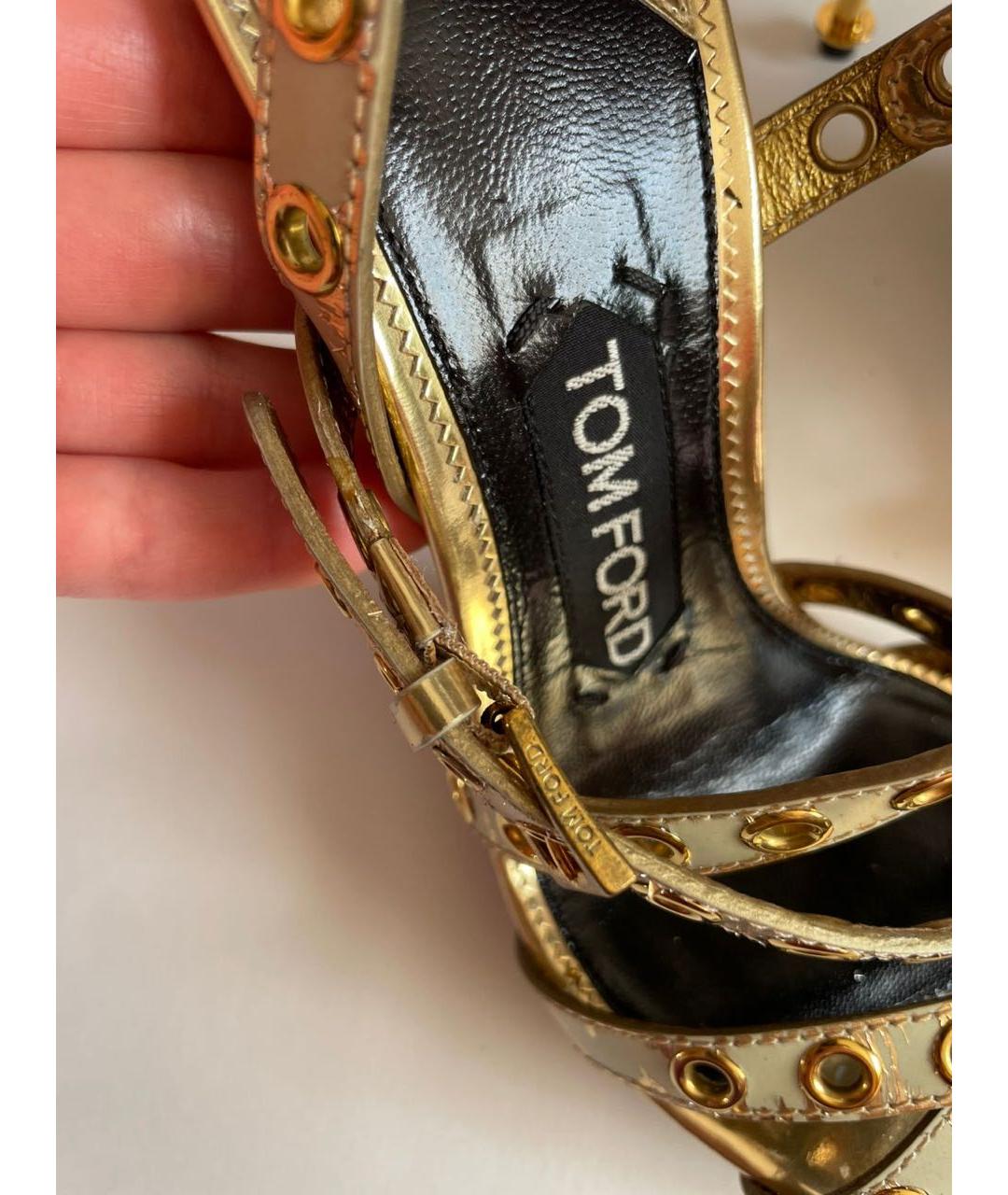 TOM FORD Золотые кожаные босоножки, фото 5
