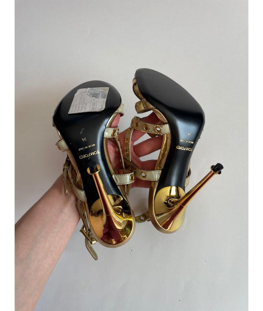 TOM FORD Золотые кожаные босоножки, фото 7