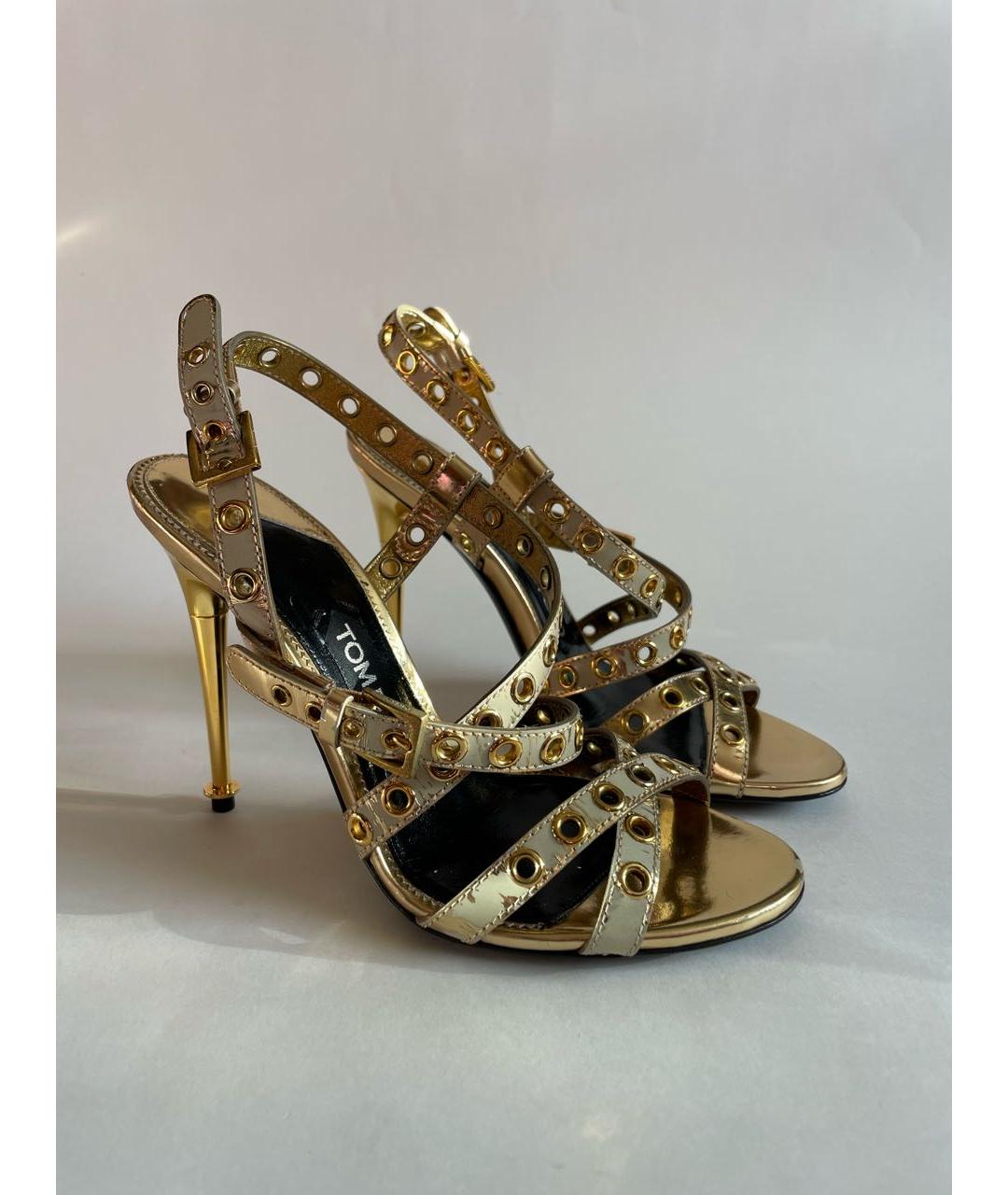 TOM FORD Золотые кожаные босоножки, фото 9