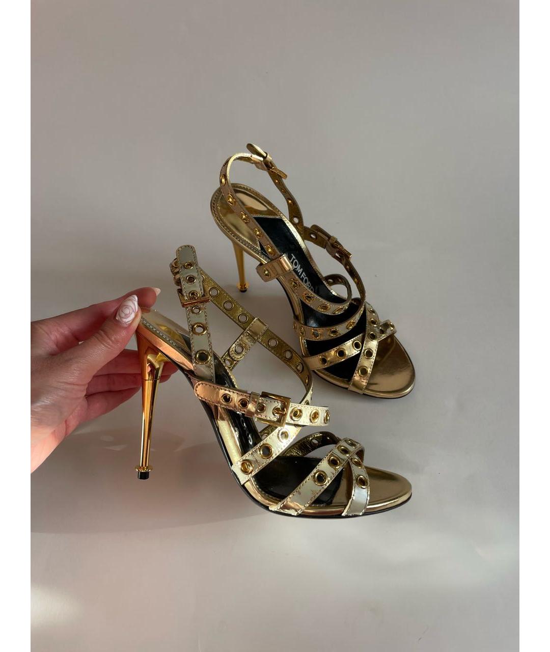 TOM FORD Золотые кожаные босоножки, фото 2