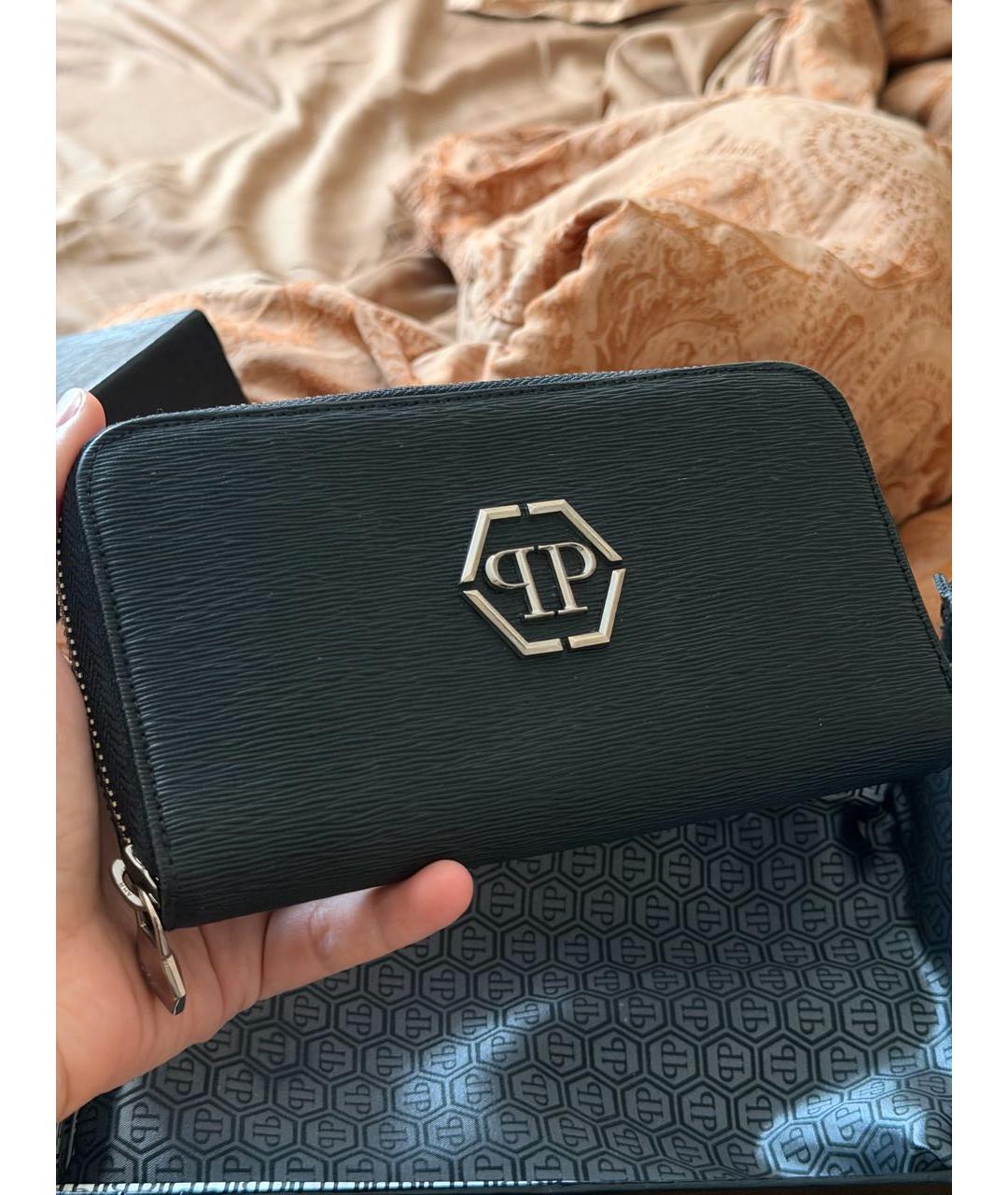 PHILIPP PLEIN Черный кожаный кошелек, фото 2