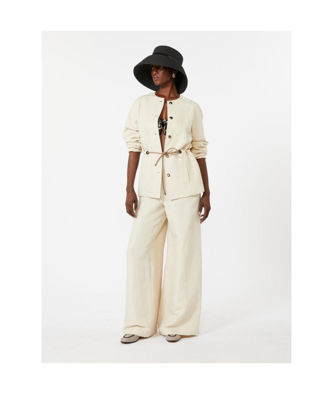 MAX MARA Бежевые льняные прямые брюки, фото 4