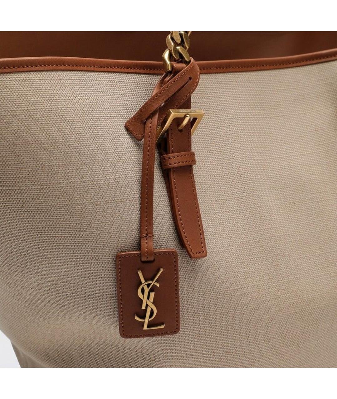SAINT LAURENT Бежевая тканевая сумка тоут, фото 5