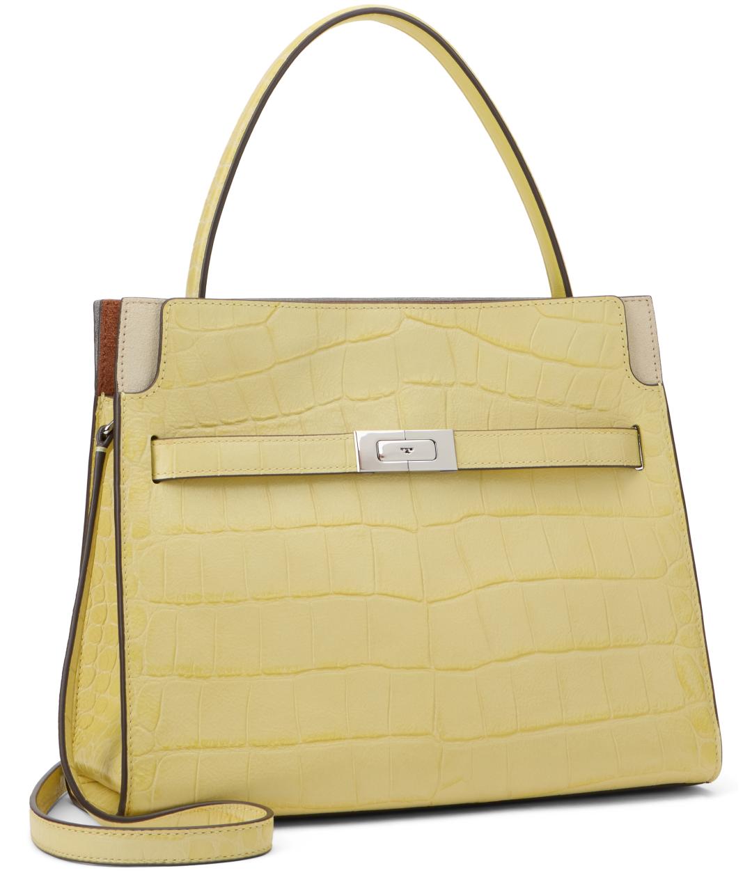 TORY BURCH Желтая кожаная сумка с короткими ручками, фото 3