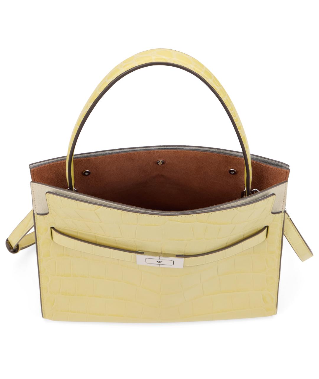 TORY BURCH Желтая кожаная сумка с короткими ручками, фото 5