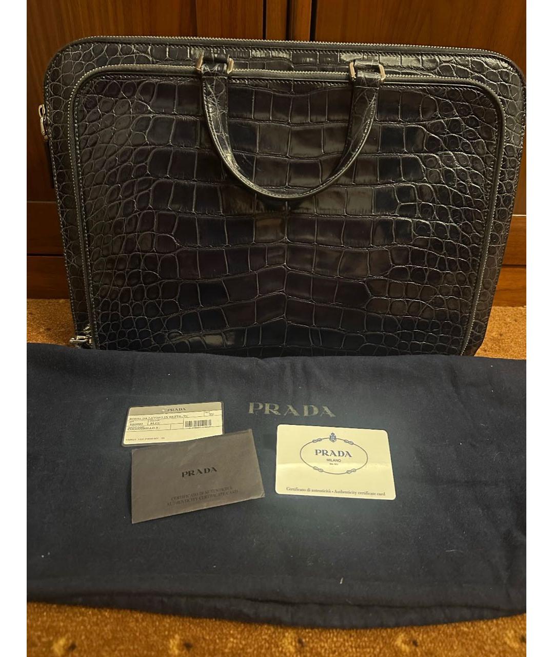PRADA Темно-синий портфель из экзотической кожи, фото 3