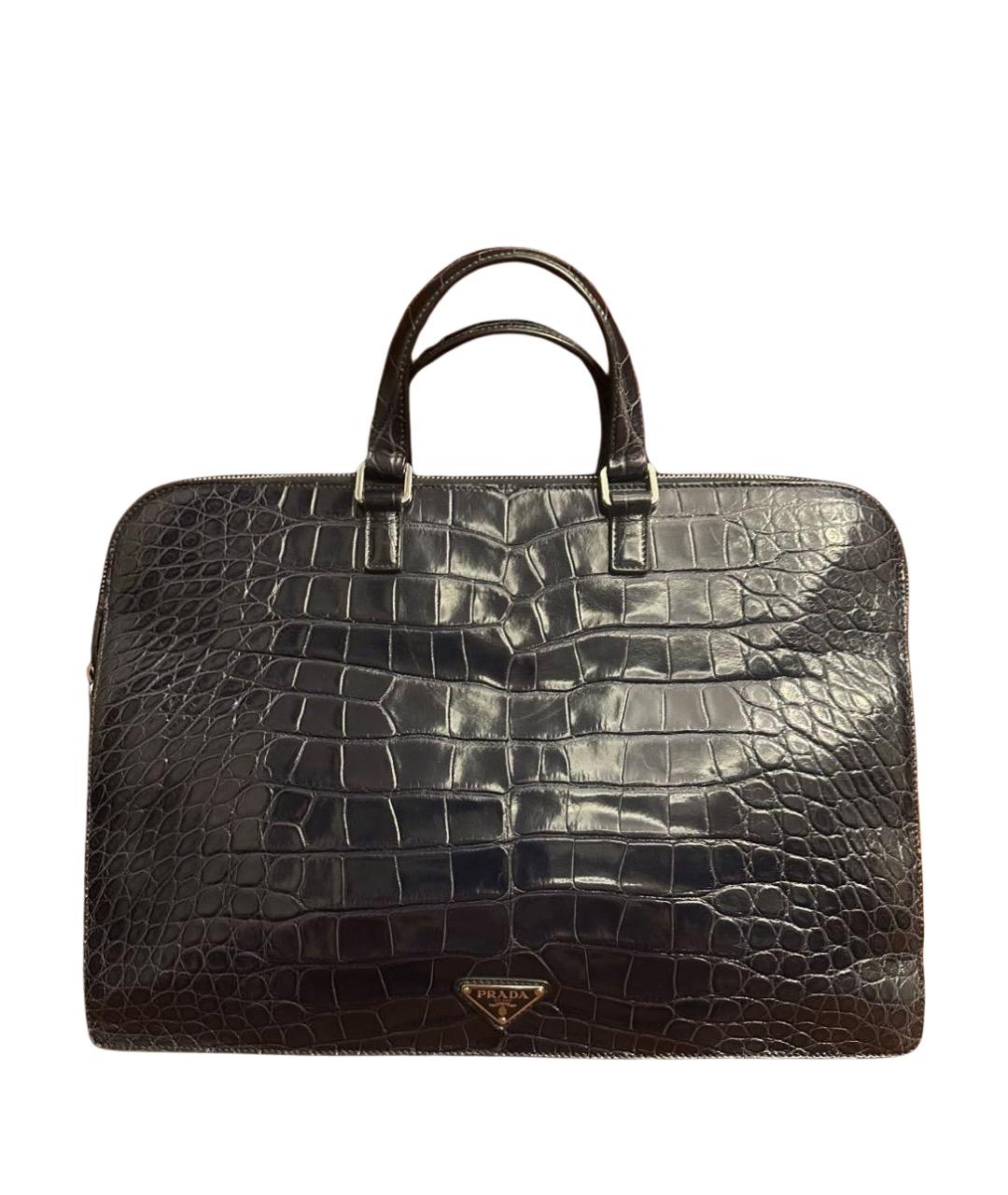PRADA Темно-синий портфель из экзотической кожи, фото 1