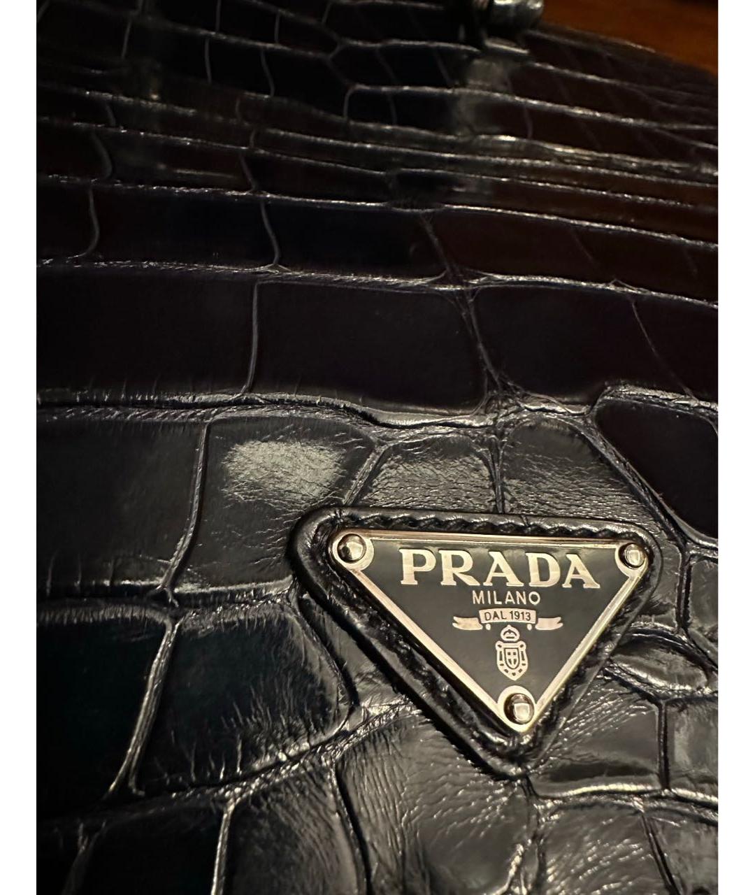 PRADA Темно-синий портфель из экзотической кожи, фото 5