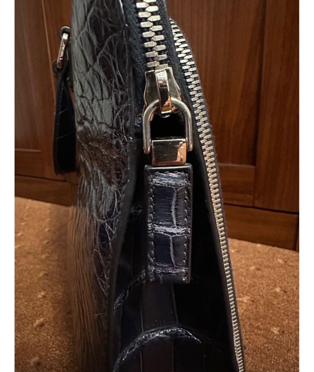 PRADA Темно-синий портфель из экзотической кожи, фото 6