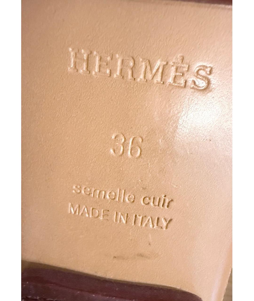 HERMES Бордовые кожаные сабо, фото 4
