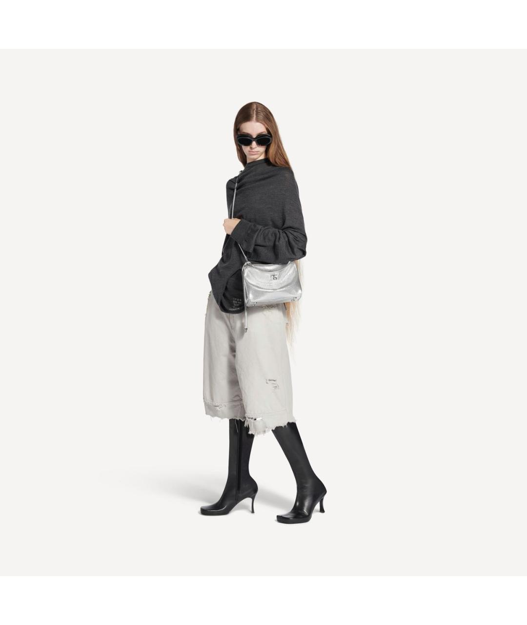 BALENCIAGA Серебряная кожаная сумка тоут, фото 3
