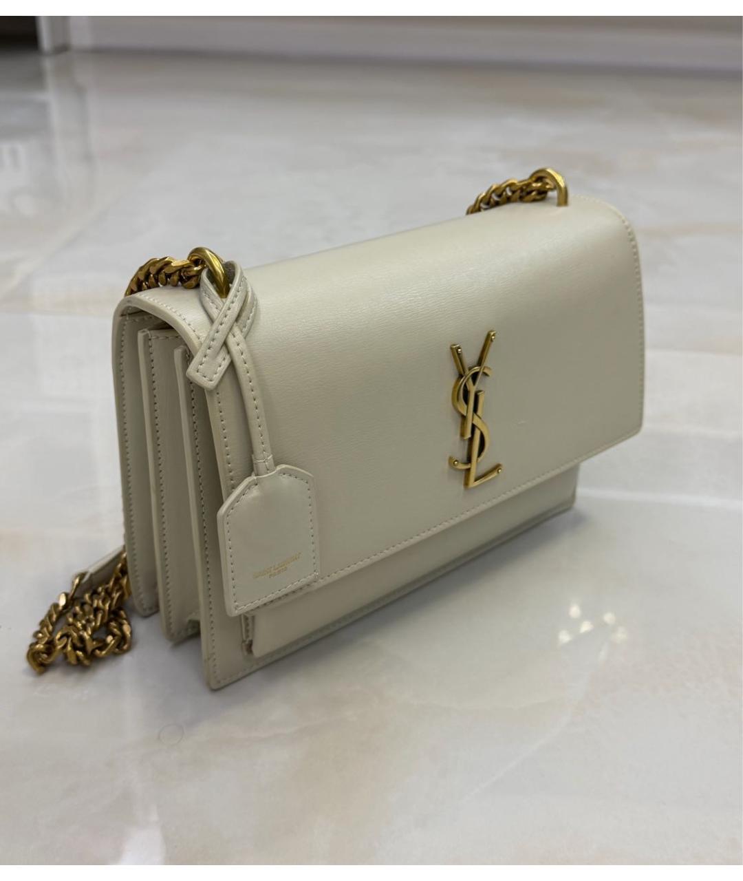 SAINT LAURENT Бежевая кожаная сумка через плечо, фото 2