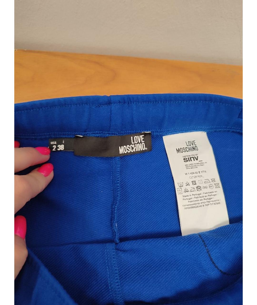 LOVE MOSCHINO Синие хлопко-эластановые спортивные брюки и шорты, фото 3