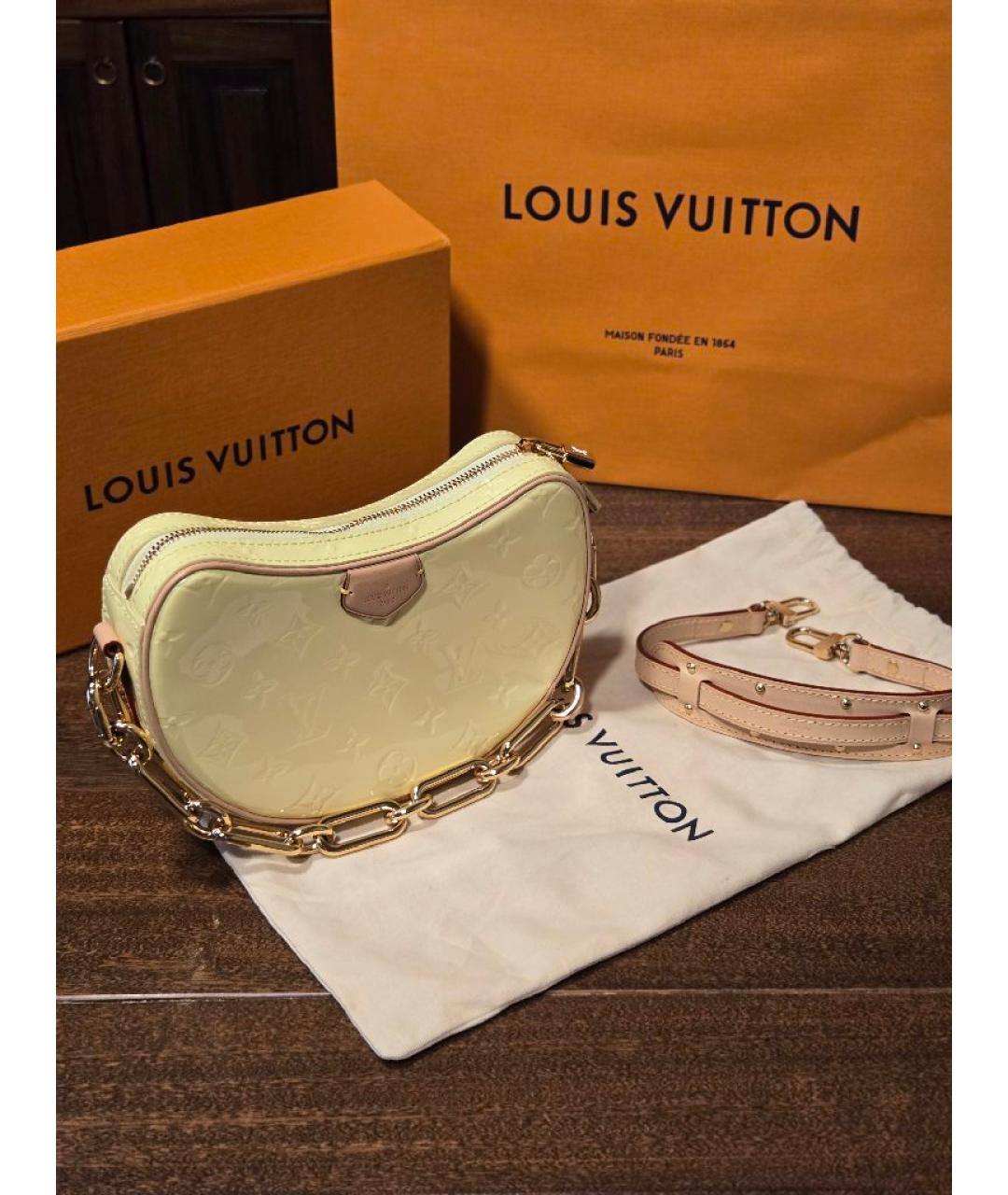 LOUIS VUITTON Желтая сумка с короткими ручками из лакированной кожи, фото 9