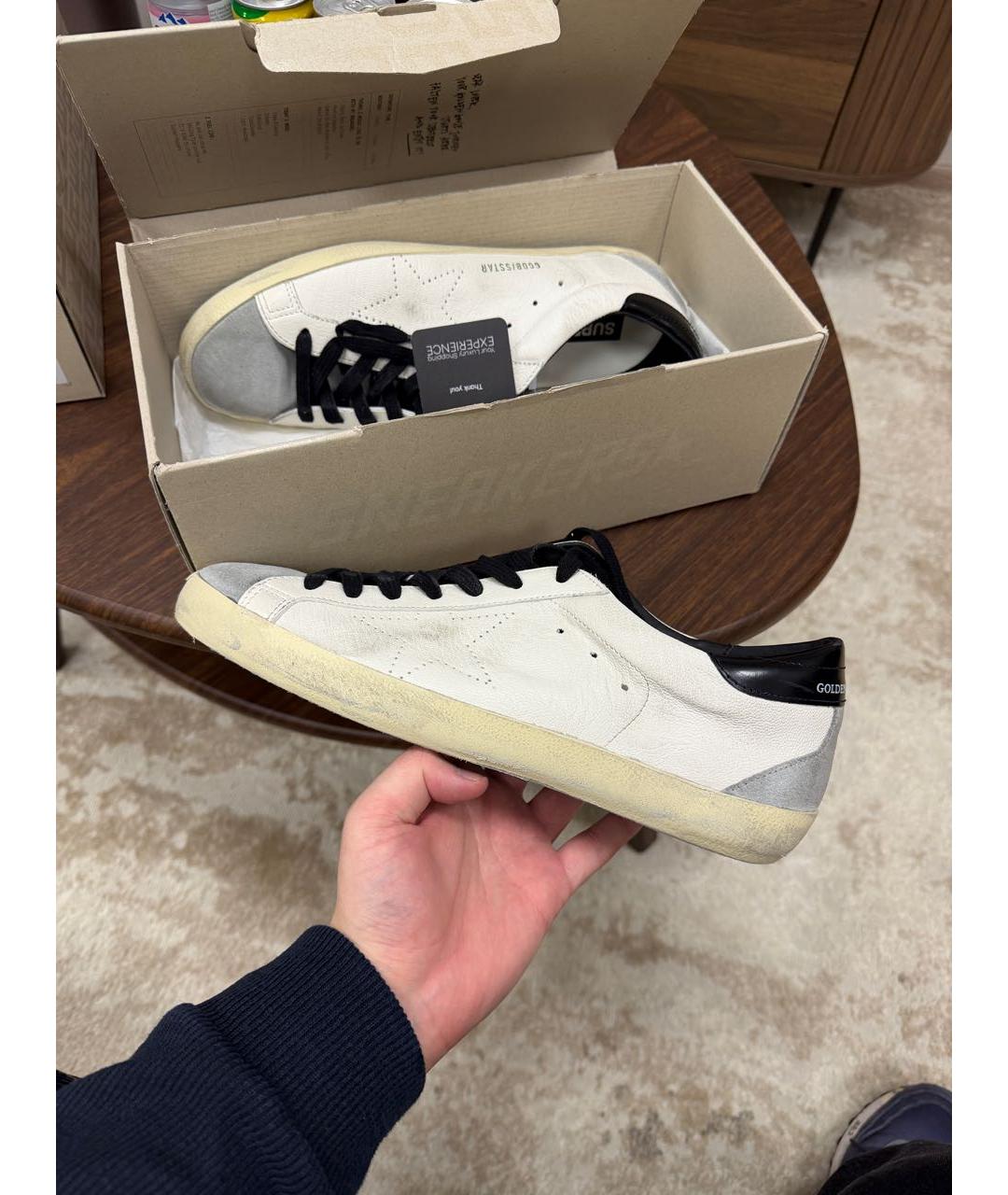 GOLDEN GOOSE Белые кожаные низкие кроссовки / кеды, фото 2