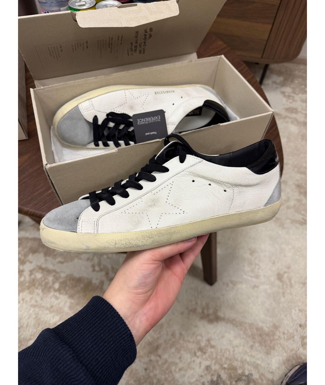 GOLDEN GOOSE Белые кожаные низкие кроссовки / кеды, фото 8