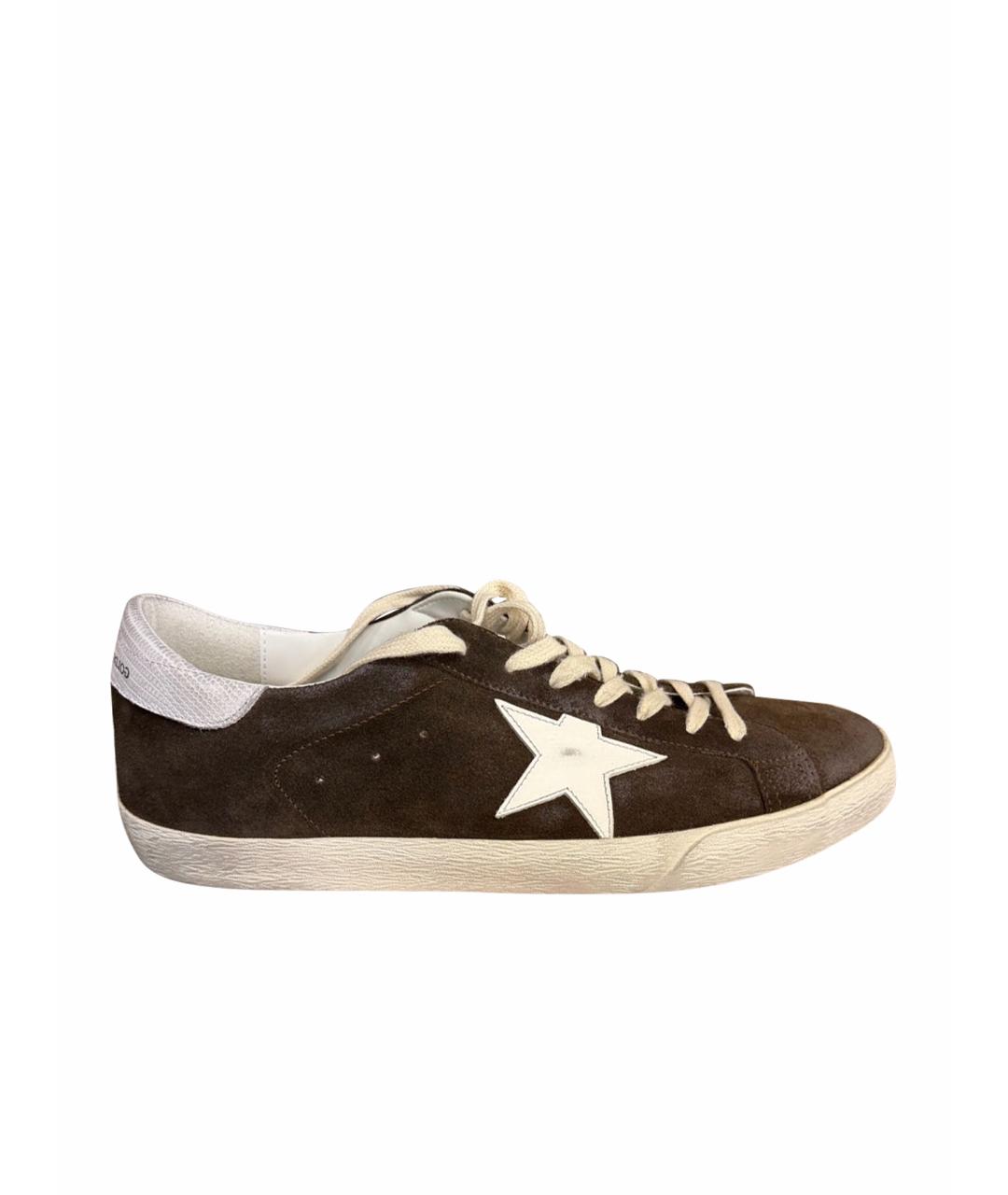 GOLDEN GOOSE Коричневые нубуковые низкие кроссовки / кеды, фото 1