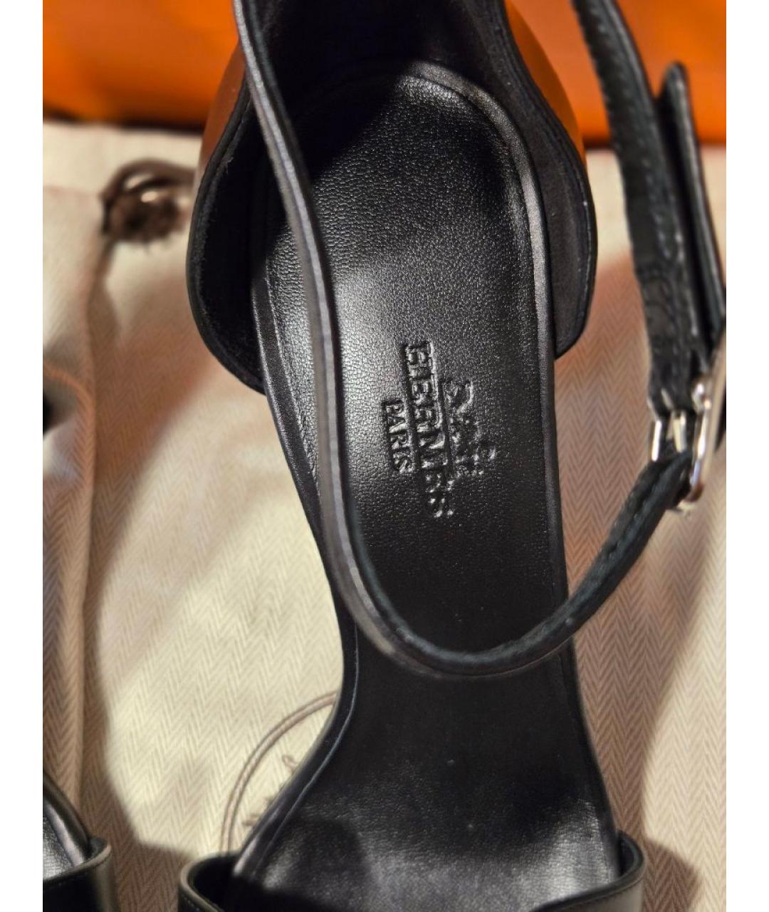 HERMES Черные кожаные босоножки, фото 7